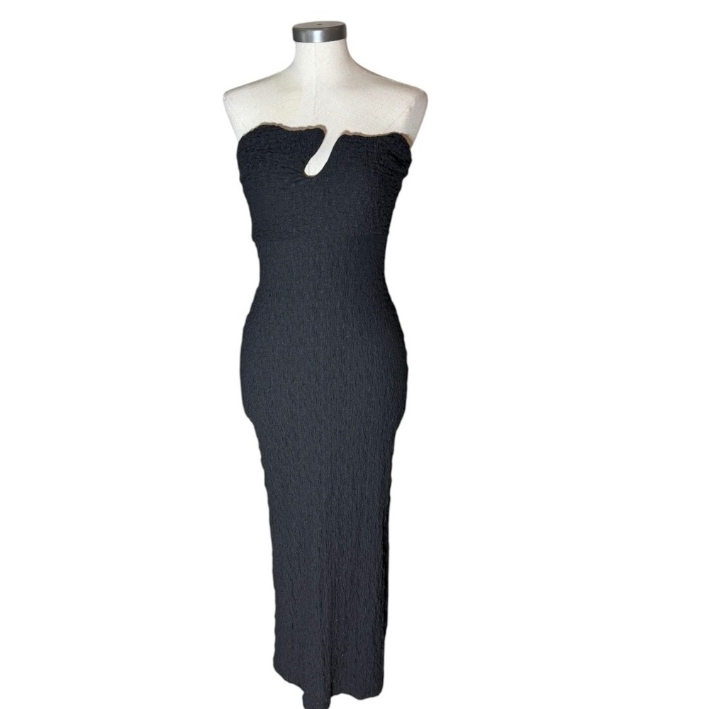 Here Comes The Sun Black Textured Strapless Notched Midi Dress US Large ST3972D